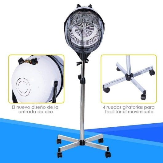 Secador de Cabelo Profissional Homcom Casco com Suporte 1100W Temperatura Ajustável Branco