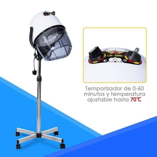 Secador de Cabelo Profissional Homcom Casco com Suporte 1100W Temperatura Ajustável Branco