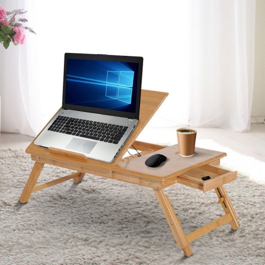 Homcom Mesita Plegable de Bambú para Portátil 55x35x22cm Madera