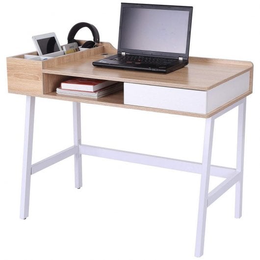 Homcom Mesa Oficina 100x55x81cm Blanco/Roble