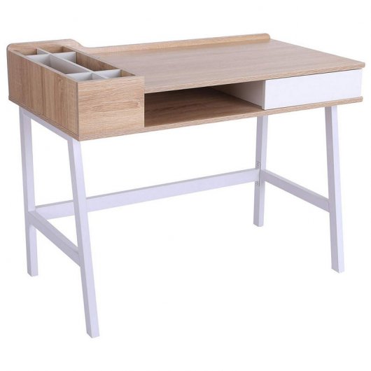 Homcom Mesa Oficina 100x55x81cm Blanco/Roble