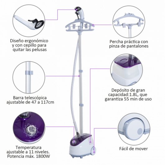 Homcom Centro de Planchado Vertical 1.8L 1800W