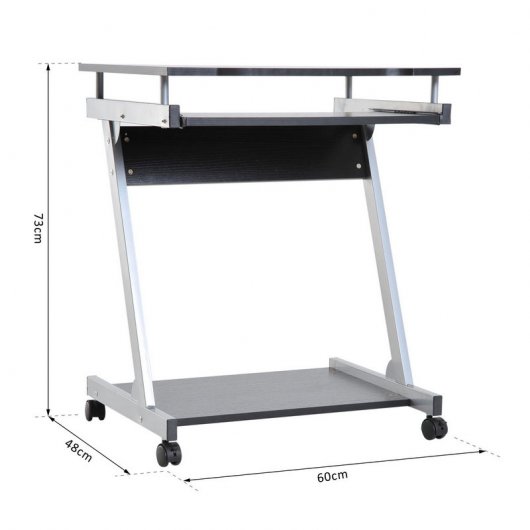 Homcom Mesa Escritório Com Rodas 60x48x73cm Preto