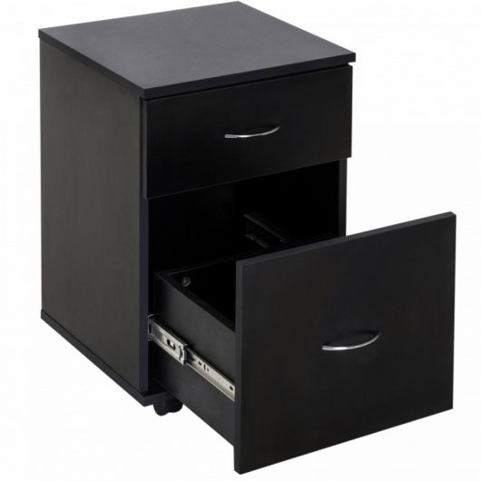 Cajonera con Ruedas y 2 Cajones de Madera Negra