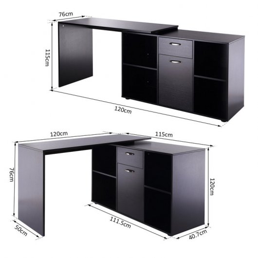 Homcom Mesa Esquinera Oficina 120x115x76cm Negra