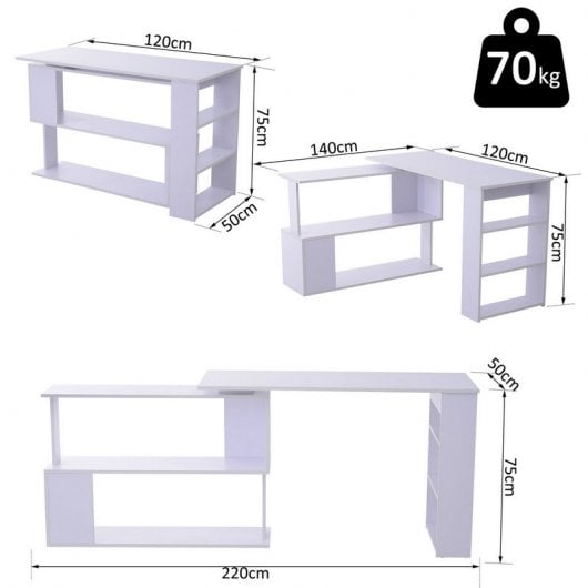 Homcom Mesa Modulable Oficina 120x50x74cm Blanca