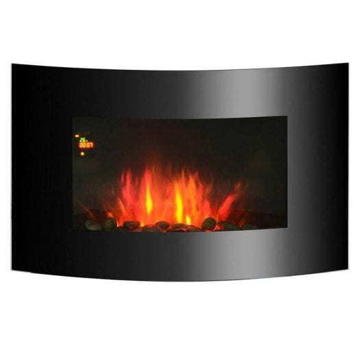Lareira Elétrica HomCom Negra/Acero 1800W Parede com Comando LED