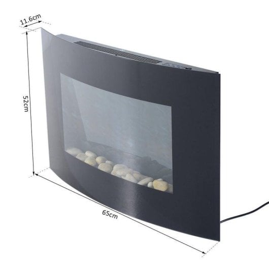 Lareira Elétrica HomCom Negra/Acero 1800W Parede com Comando LED