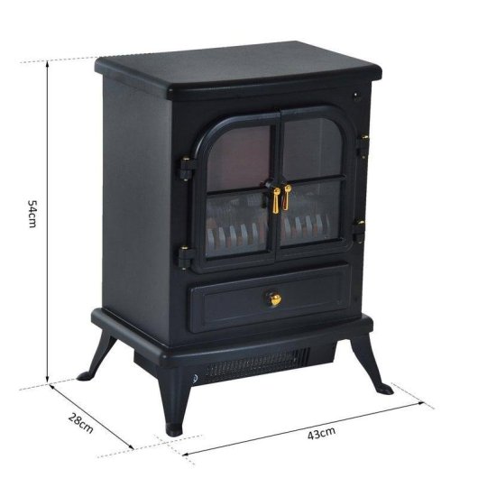 Homcom Chimenea Eléctrica Vidrio/Hierro Negro 1800W