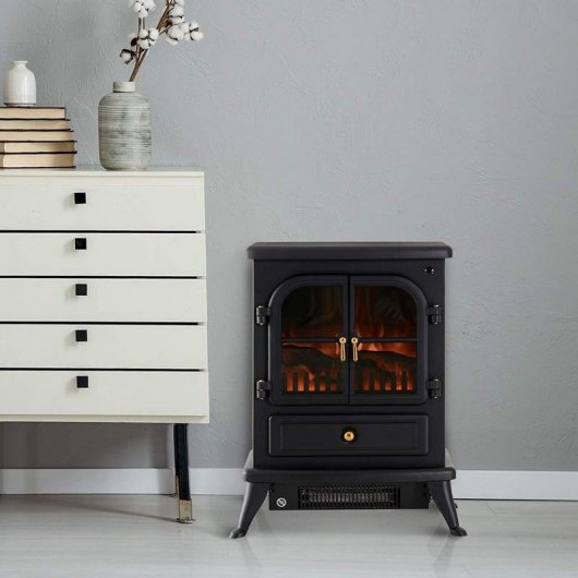 Homcom Chimenea Eléctrica Vidrio/Hierro Negro 1800W