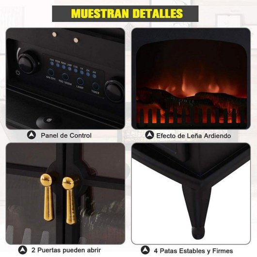 Homcom Chimenea Eléctrica Vidrio/Hierro Negro 1800W