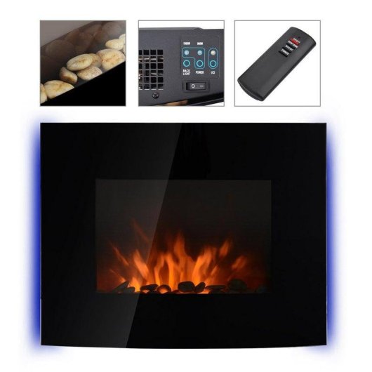 Lareira Elétrica Homcom 2000W Parede Comando Efeito Chama Multicolor