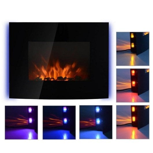 Lareira Elétrica Homcom 2000W Parede Comando Efeito Chama Multicolor