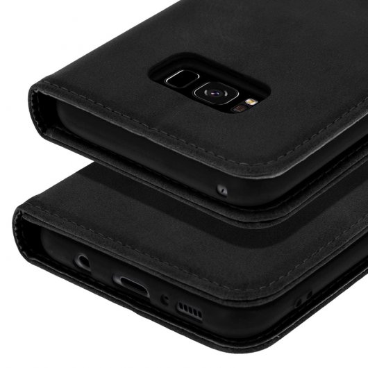 Avizar Étui portefeuille vintage noir pour Samsung Galaxy S8
