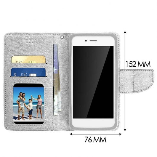 Avizar Funda Libro Plateada para Smartphone Max. 142x140x72mm