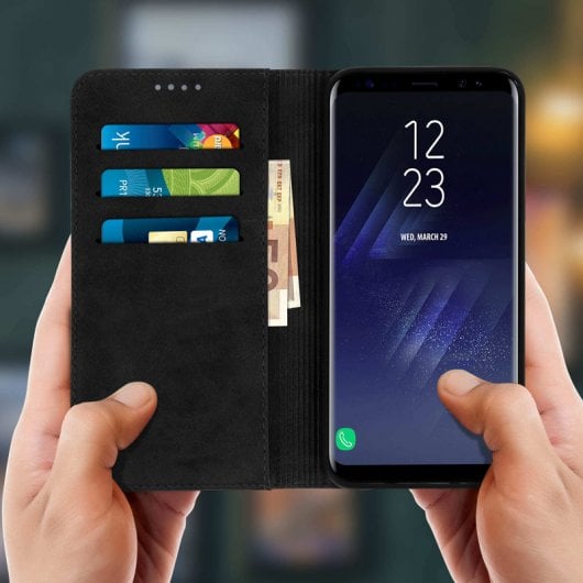Avizar Capa Livro com Carteira Vintage Preta para Samsung Galaxy S8 Plus