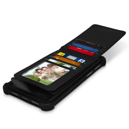 Avizar Funda de Silicona con Cartera Negra para Smartphones 5.3" a 5.5"
