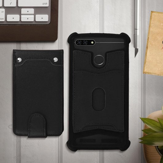 Avizar Funda de Silicona con Cartera Negra para Smartphones 5.3" a 5.5"