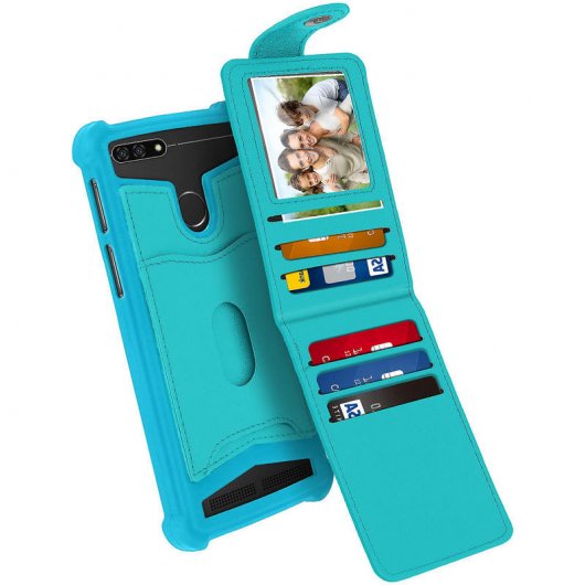 Avizar Funda de Silicona con Cartera Turquesa para Smartphones 5.3" a 5.5"