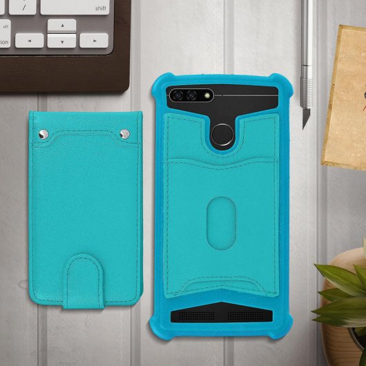 Avizar Funda de Silicona con Cartera Turquesa para Smartphones 5.3" a 5.5"