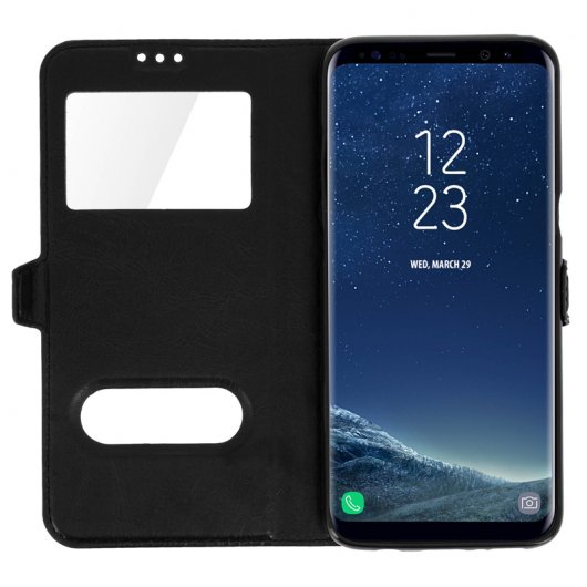 Avizar Funda Libro con Doble Ventana Negra para Samsung Galaxy S8