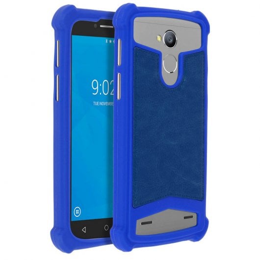 Coque en silicone effet cuir bleu Avizar pour smartphones de 5" à 5,3"