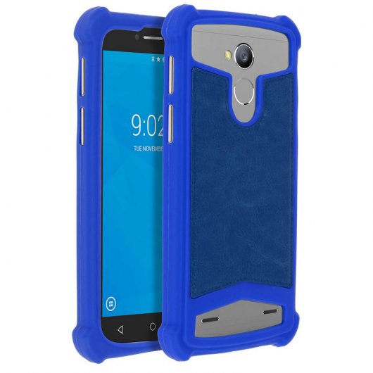 Avizar Funda Silicona Efecto Cuero Azul para Smartphones 5.3" a 5.5"