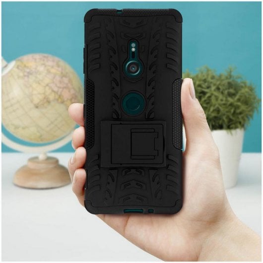 Avizar Funda Antigolpes con Soporte Negra para Sony Xperia XZ3