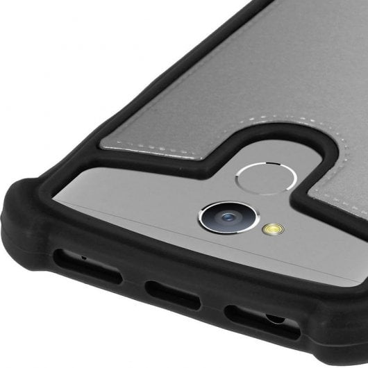 Avizar Funda Silicona Efecto Cuero Plateada para Smartphones 5.3" a 5.5"