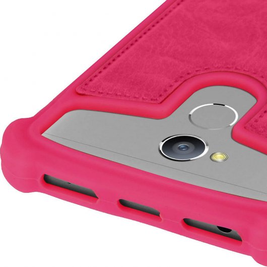 Avizar Funda Silicona Efecto Cuero Fucsia para Smartphones 5.3" a 5.6"