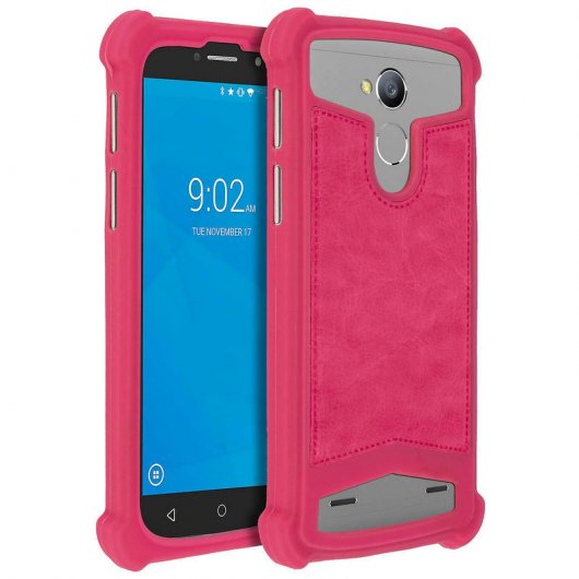 Avizar Funda Silicona Efecto Cuero Fucsia para Smartphones 5.3" a 5.6"