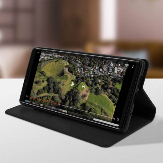 Avizar Funda de Cuero Cartera Negra para Sony Xperia 1