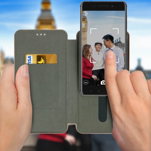 Avizar Funda Libro con Slide Champán para Smartphones de 5.4" a 6"