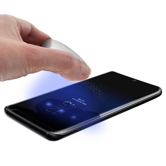 Avizar Protector Cristal Templado Curvo + Kit LED + Adhesivo Líquido para Samsung Galaxy S8 Plus