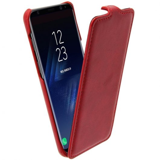 Avizar Funda Cierre Vertical de Piel Auténtica Roja para Samsung Galaxy S8