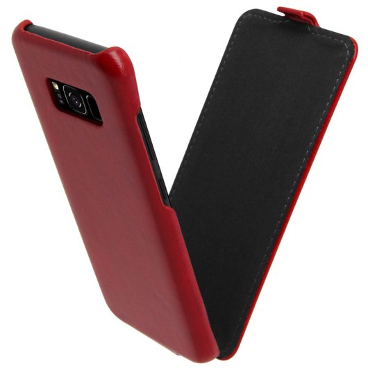 Avizar Funda Cierre Vertical de Piel Auténtica Roja para Samsung Galaxy S8