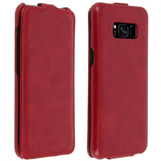 Avizar Funda Cierre Vertical de Piel Auténtica Roja para Samsung Galaxy S8