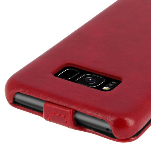 Avizar Funda Cierre Vertical de Piel Auténtica Roja para Samsung Galaxy S8
