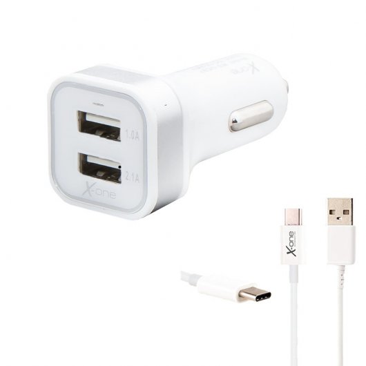 X-One Cargador de Coche 2 Puertos USB-C 2.1A Blanco
