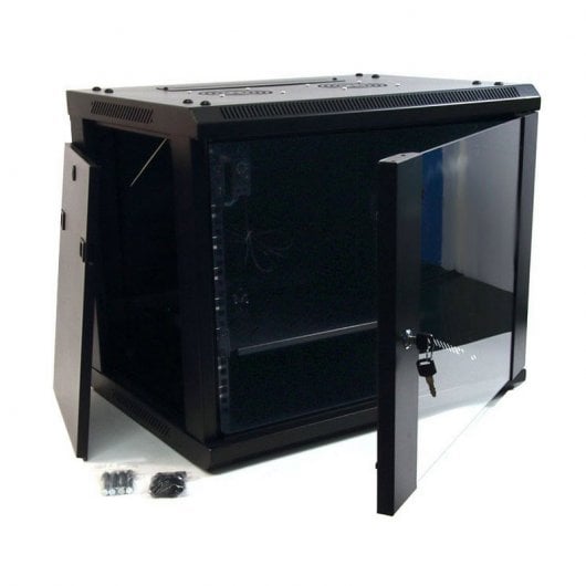 Powergreen Armário Rack Mural 19" 9U 600x450mm + Termostato + 2 Ventoinhas + 1 Bandeja Fixa