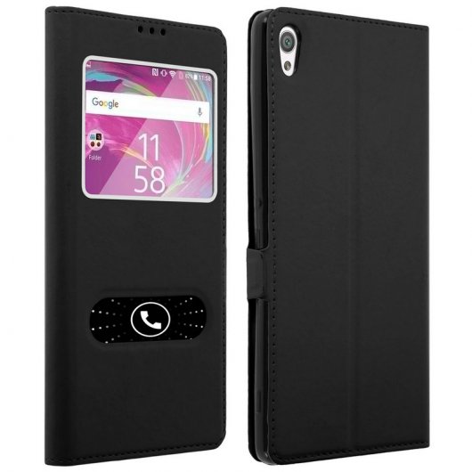 Avizar Funda Libro con Doble Ventana Negra para Sony Xperia XA Ultra
