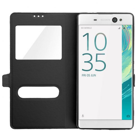 Avizar Funda Libro con Doble Ventana Negra para Sony Xperia XA Ultra