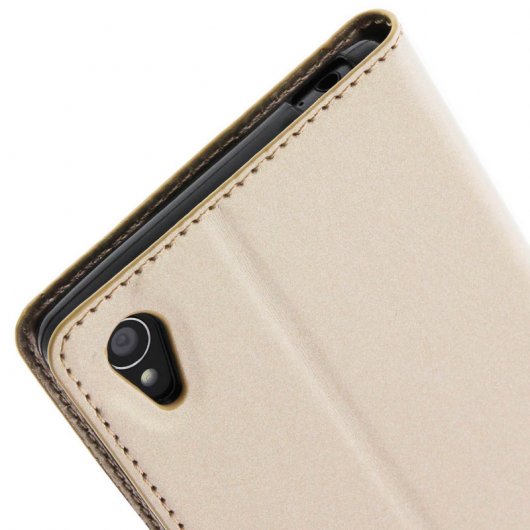 Avizar Funda Libro con Doble Ventana Dorada para Sony Xperia Z5