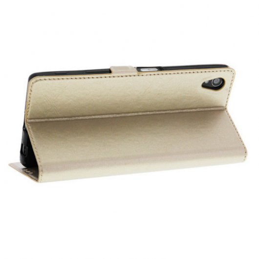 Avizar Funda Libro con Doble Ventana Dorada para Sony Xperia Z5