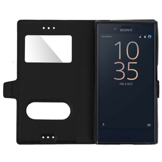 Avizar Funda Libro con Doble Ventana Negra para Sony Xperia X Compact