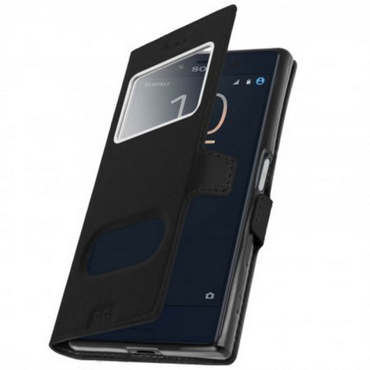 Avizar Funda Libro con Doble Ventana Negra para Sony Xperia X Compact