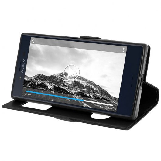 Avizar Funda Libro con Doble Ventana Negra para Sony Xperia X Compact