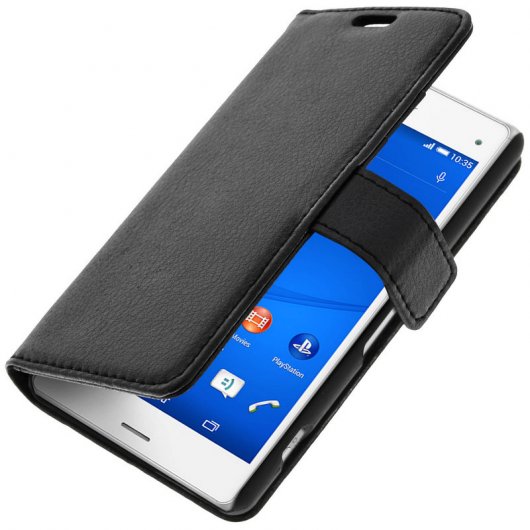 Avizar Funda Libro Billetera Negra para Sony Xperia Z3 Compact