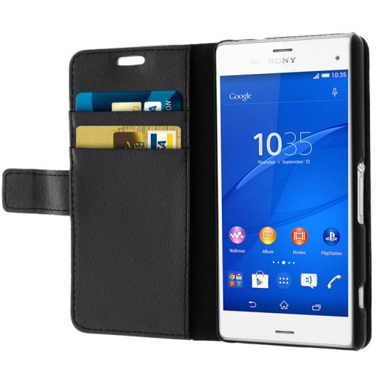 Avizar Funda Libro Billetera Negra para Sony Xperia Z3 Compact