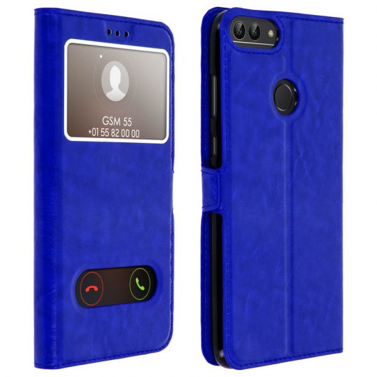 Avizar Funda Tipo Folio con Doble Ventana Azul para Huawei P Smart